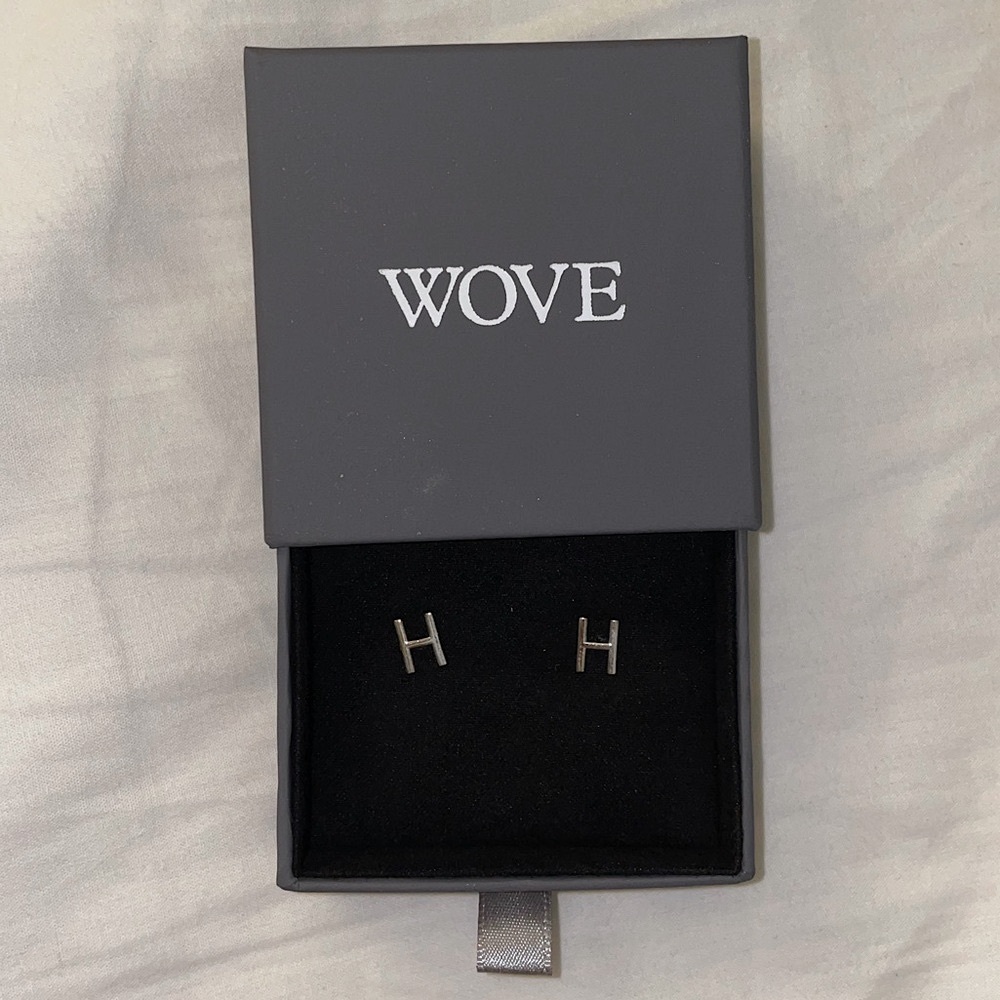 WOVE Solid White‎ Gold 14k Letter “H” Monogram Stud Earrings